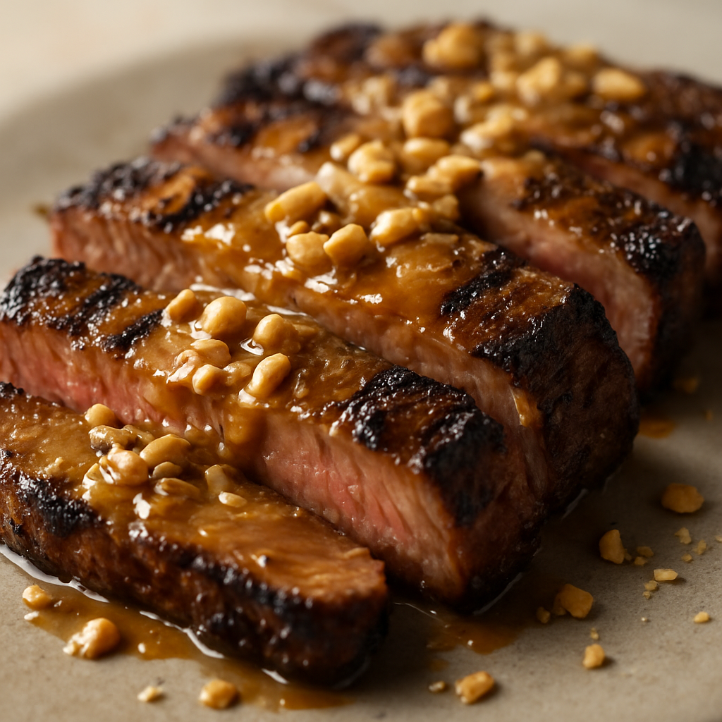 אנטריקוט בעישון עדין עם רוטב סאטה חמאת-בוטנים בבלנדר