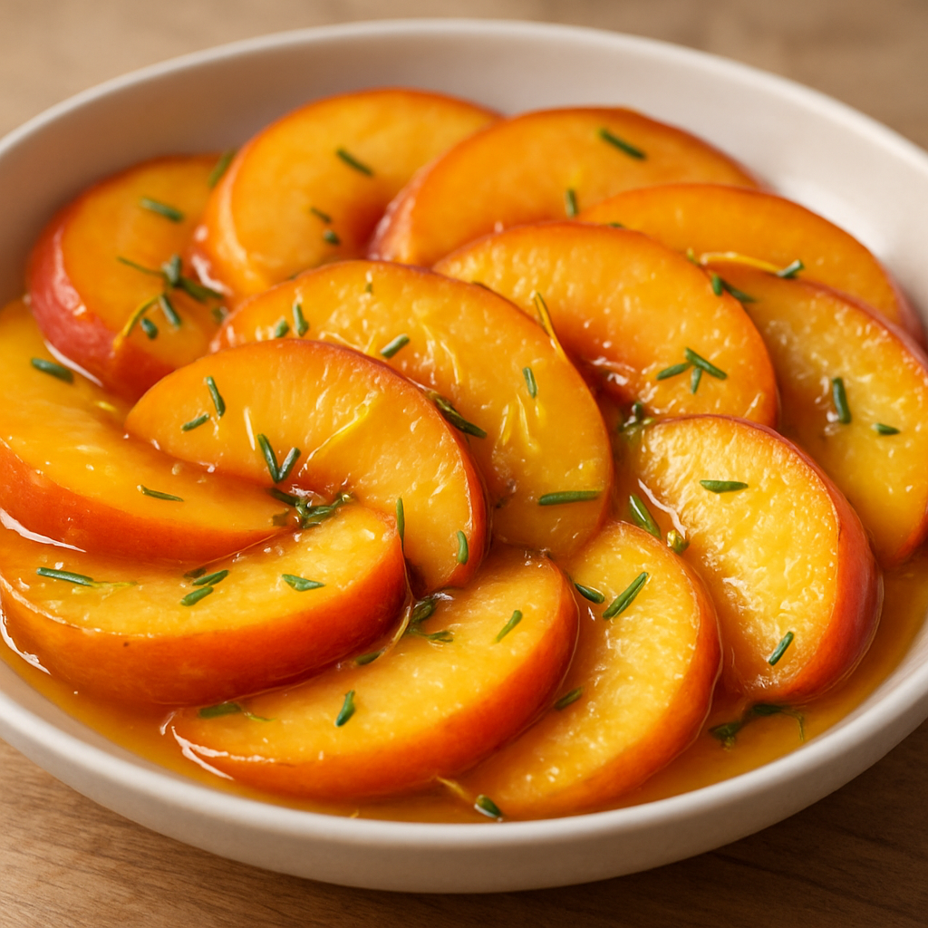 אפרסקים מושרים בסוכר ורוזמרין