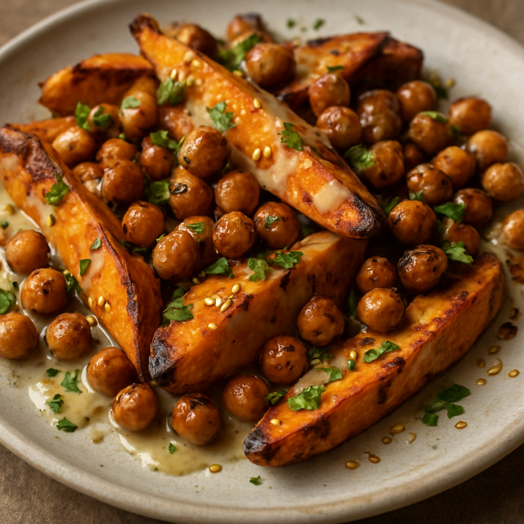 בטטות וחומוס צלויים בפחמים עם טחינה לימונית