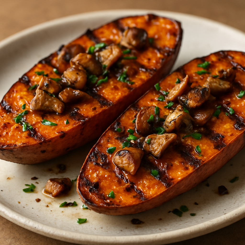 בטטות על הגריל עם פורצ'יני ושכבות תיבול