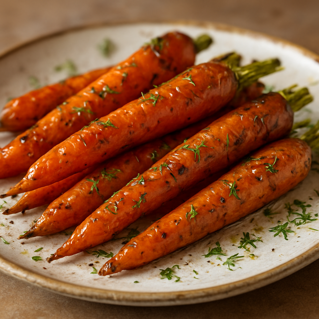 גזרים צלויים בזיגוג חרדל-דבש ושמיר