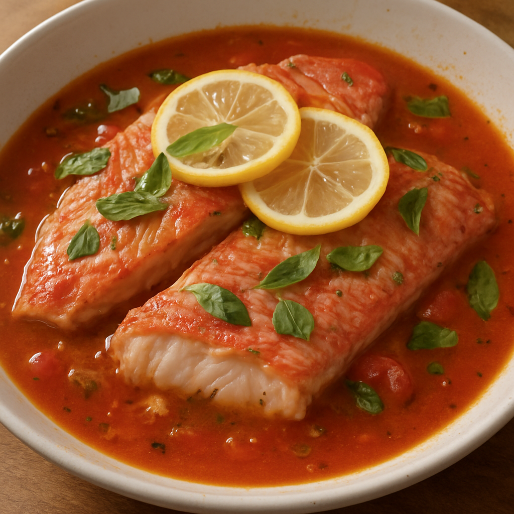 פילה דג אדום באידוי בציר עגבניות ובזיליקום