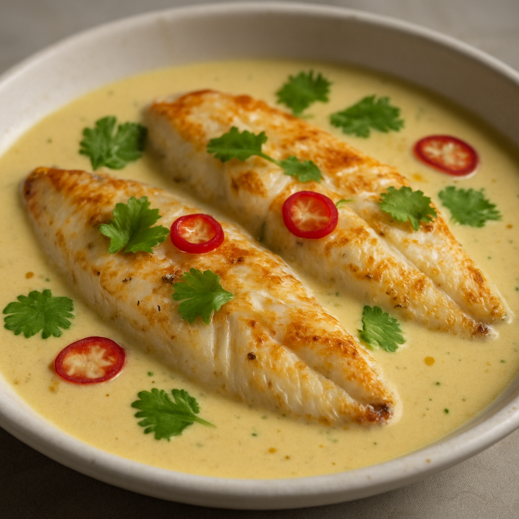 דג דניס בסגנון סווהילי עם רוטב יין וקוקוס