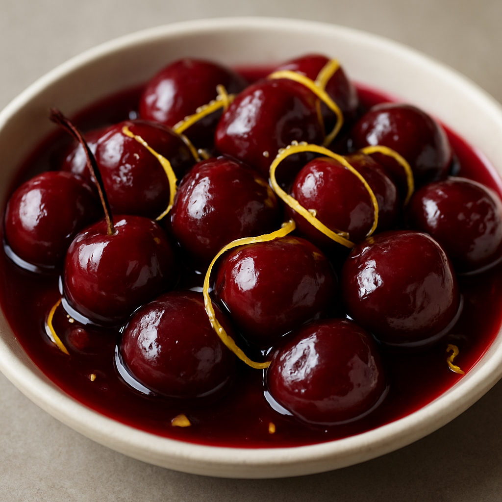 דובדבנים מושרים בסוכר וקליפת לימון