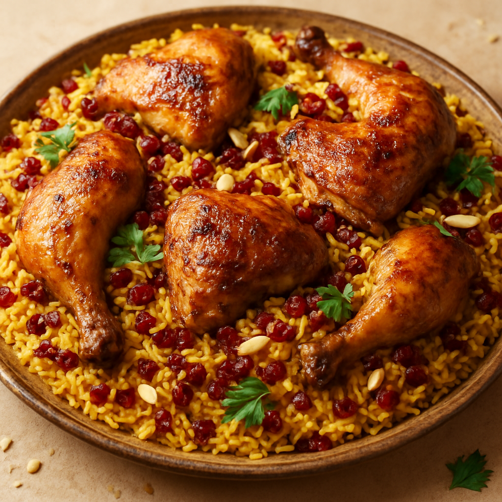 פולו עם זרשק וזעפרן ועוף צלוי