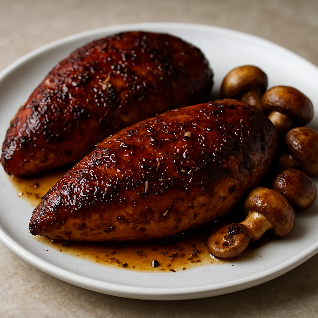 חזה עוף מעושן בסגנון כפרי עם פטריות מוקפצות