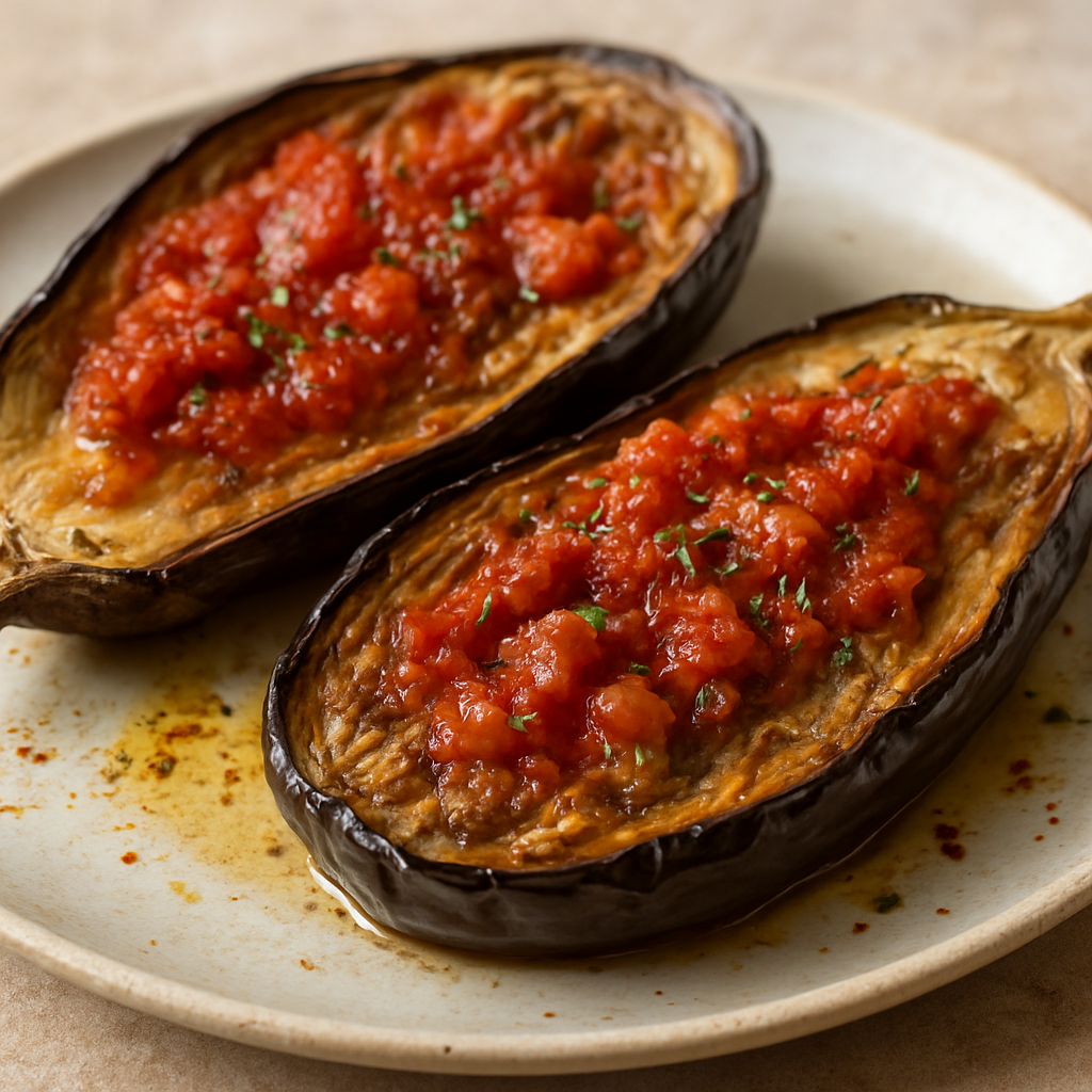 חצילים אפויים ברוטב פפריקה ושום בשקית