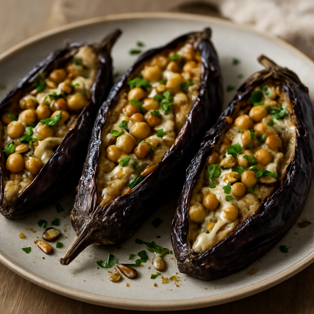 חצילים קלויים עם חומוס ותבלין מצרי