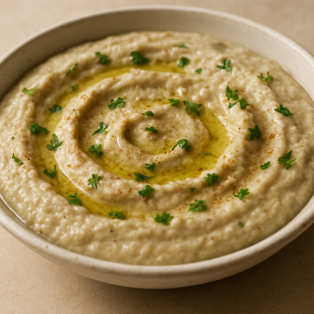 חציל מבושל לאט עם טחינת תבלינים טריים