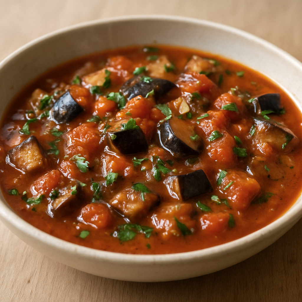 חציל ועגבניות בחיתוך לקוביות בסגנון עיראקי