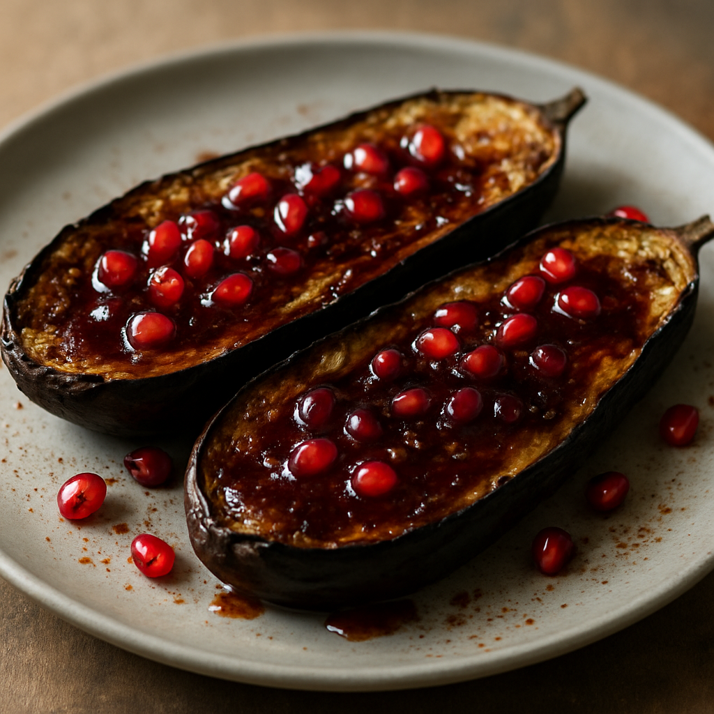 חציל צלוי בזיגוג דבש ורימונים