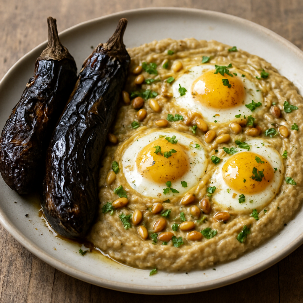 חציל טריפוליטאי צלוי עם ביצים וטחינה