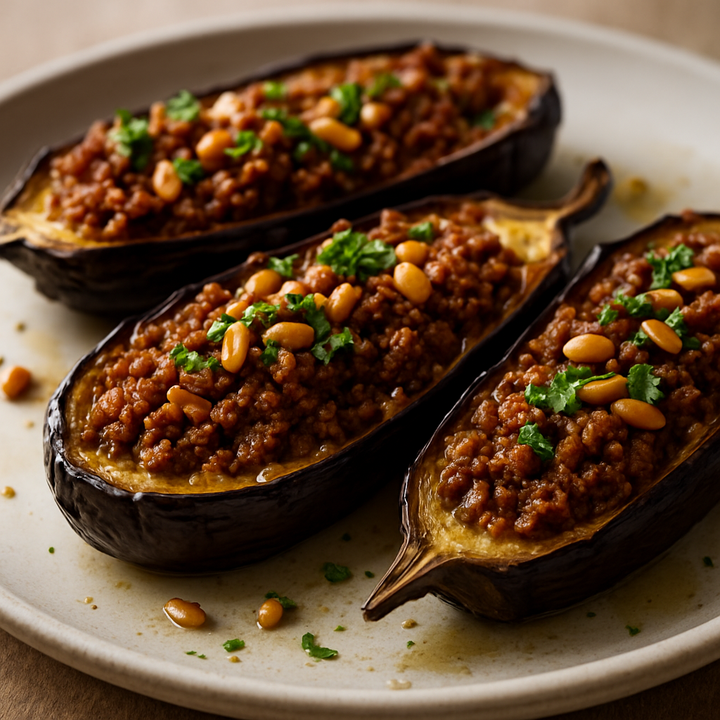 חציל ממולא בשר ובורגול בסגנון טברייני