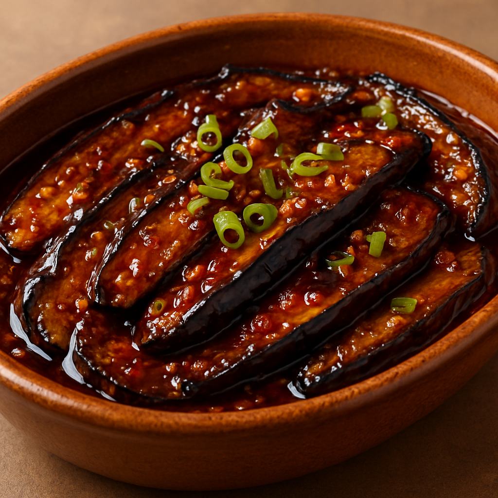 חציל סצואני אפוי בכלי חרס עם שום מותסס