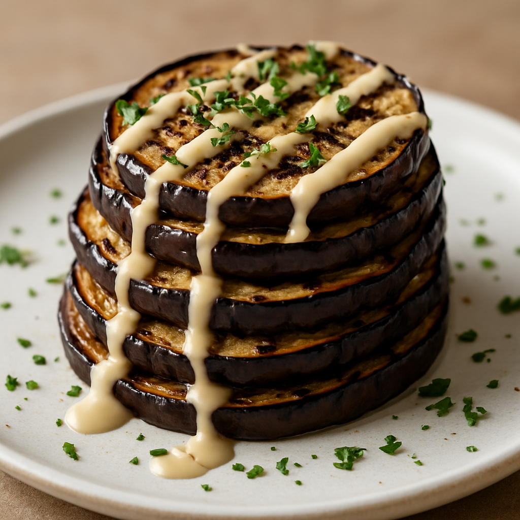 חציל פרוס דק בגריל עם טחינה ולימון