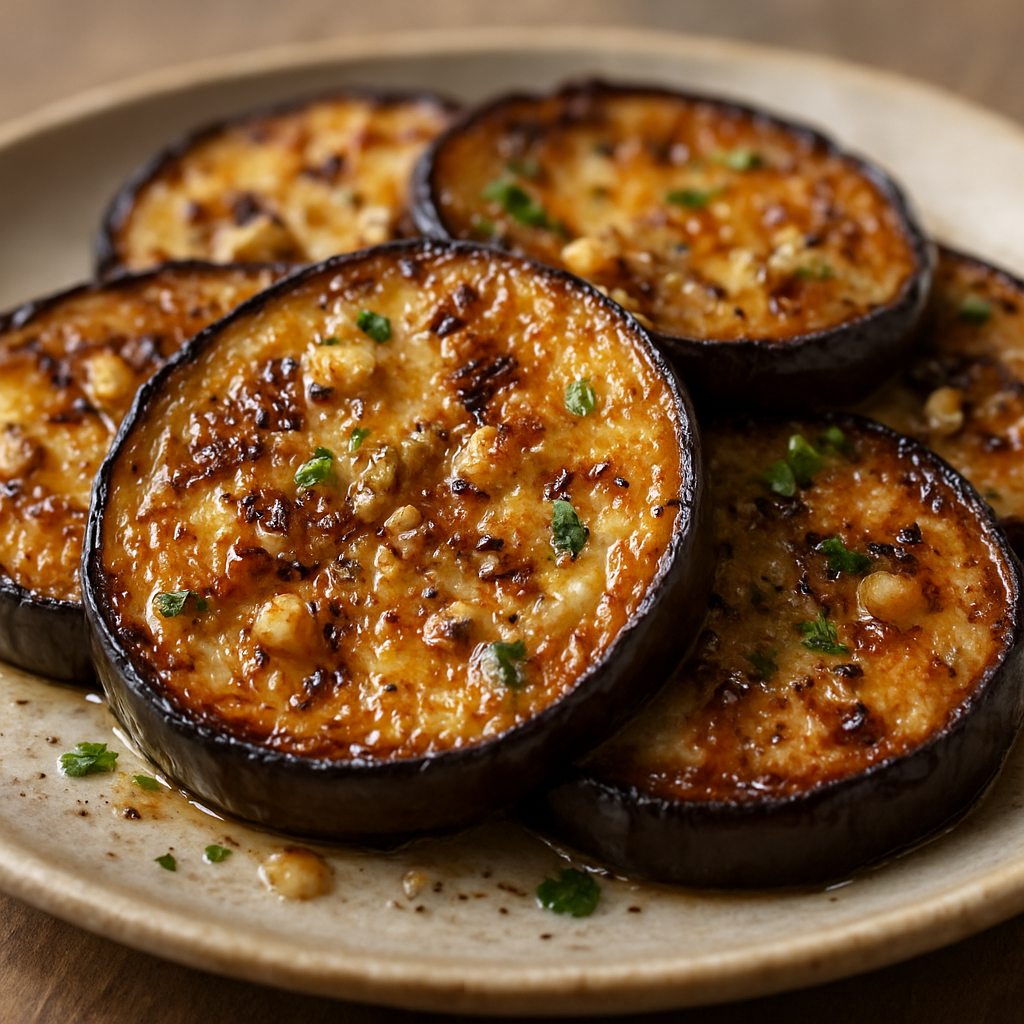 חציל פרוס צלוי בחמאה מזוקקת ושום