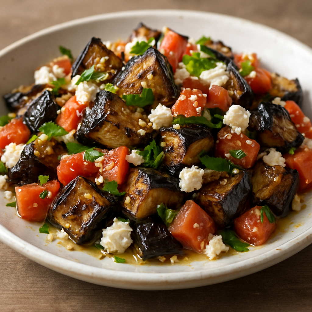 סלט חציל צלוי יווני לאחר השרייה במלח