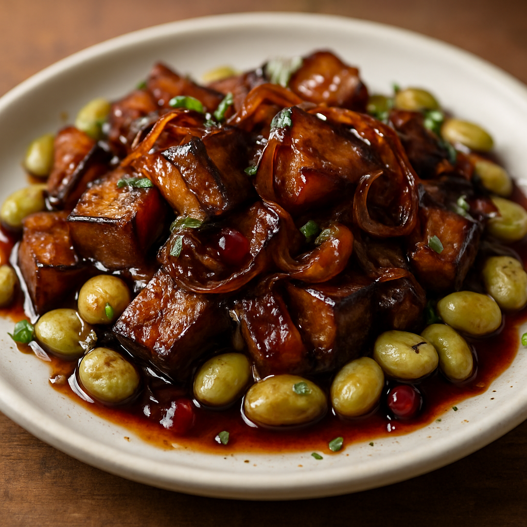 חציל קירמול איטי עם שעועית לימה ופומגרנט