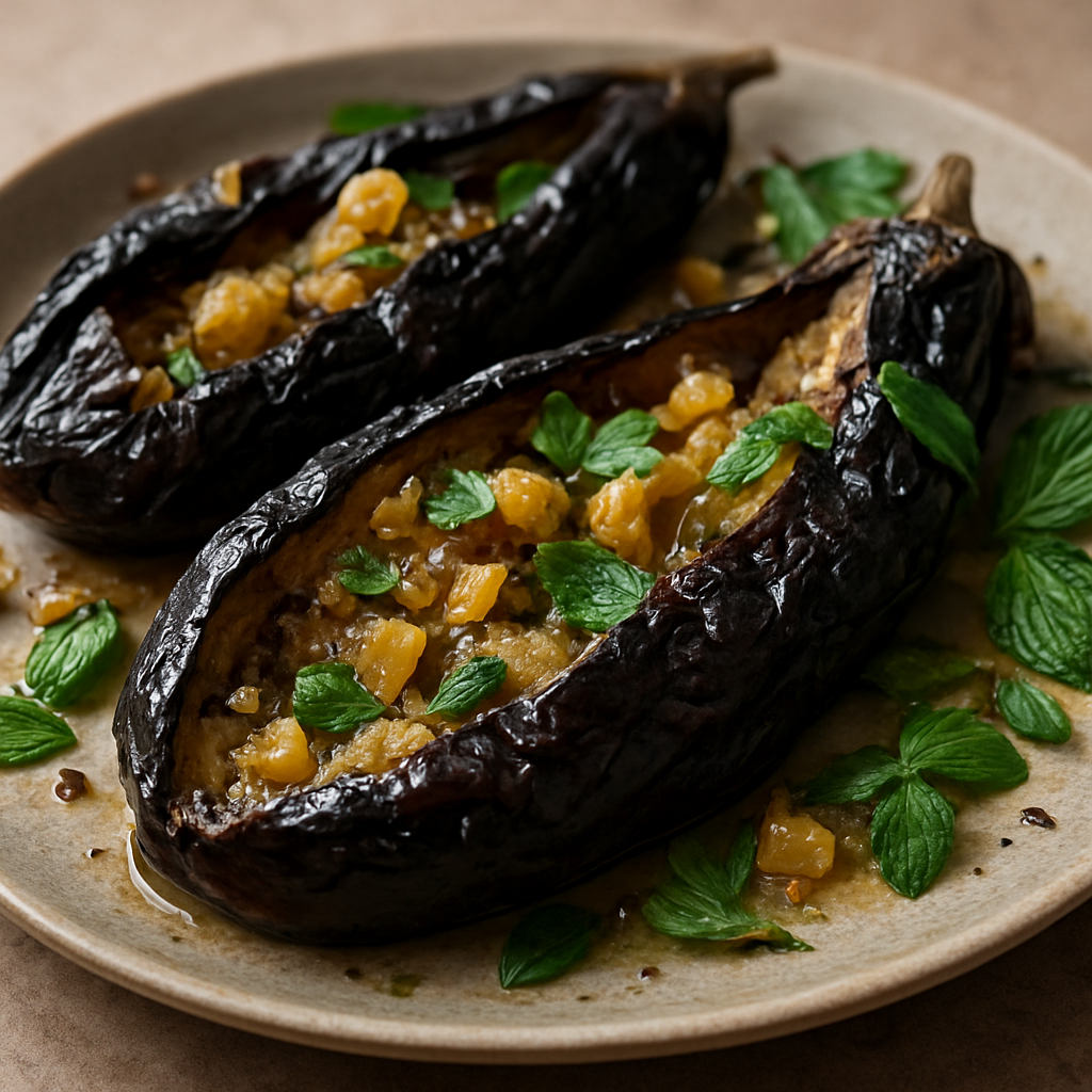 חציל קלוי עם לימון כבוש ועשבי תיבול