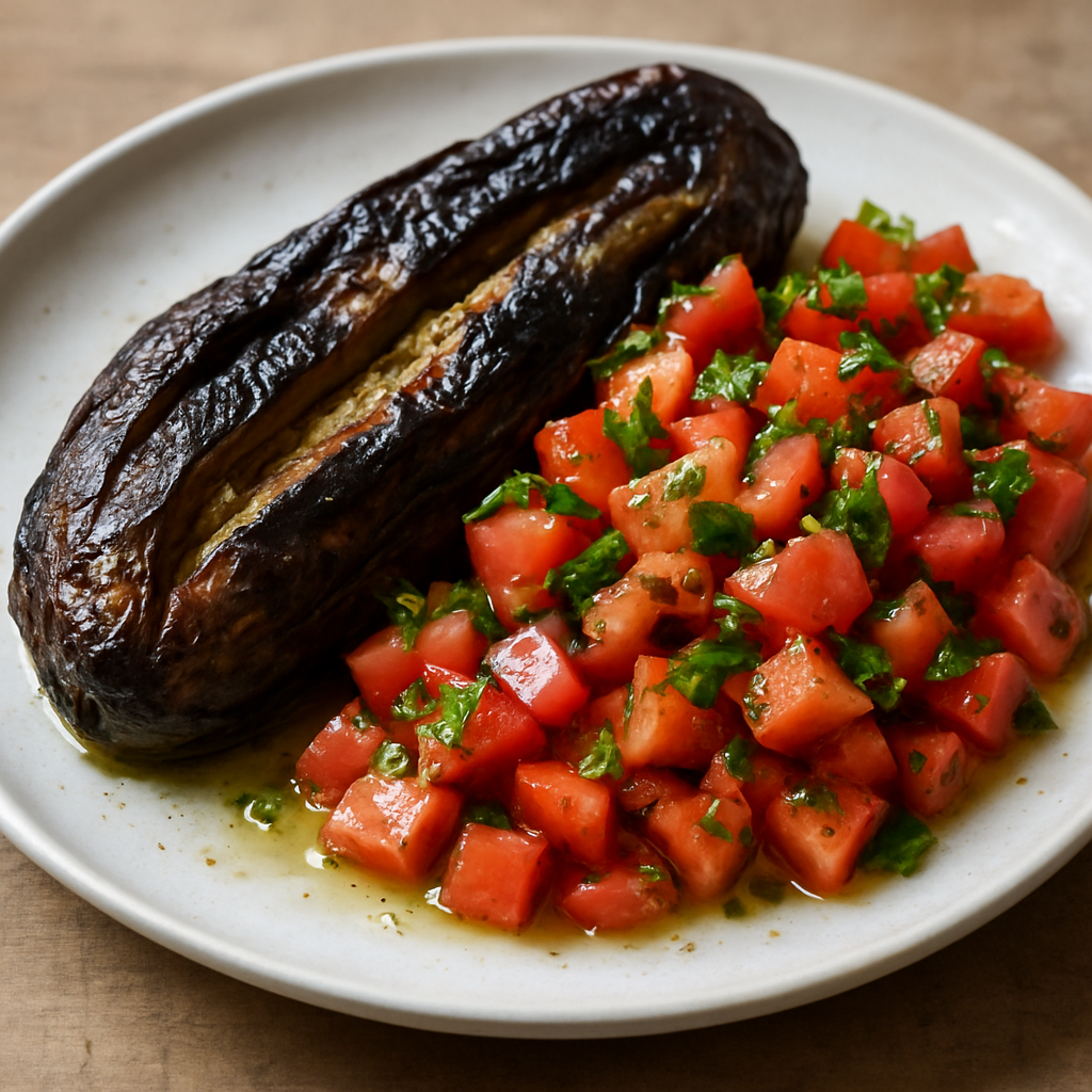 חציל קלוי וסלט עגבניות בסגנון ספרדי