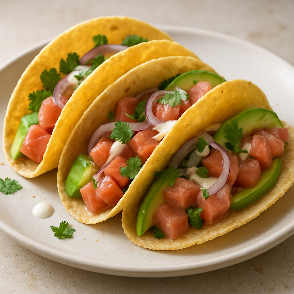 טאקו דג מעושן קר עם קרם לימון ואבוקדו