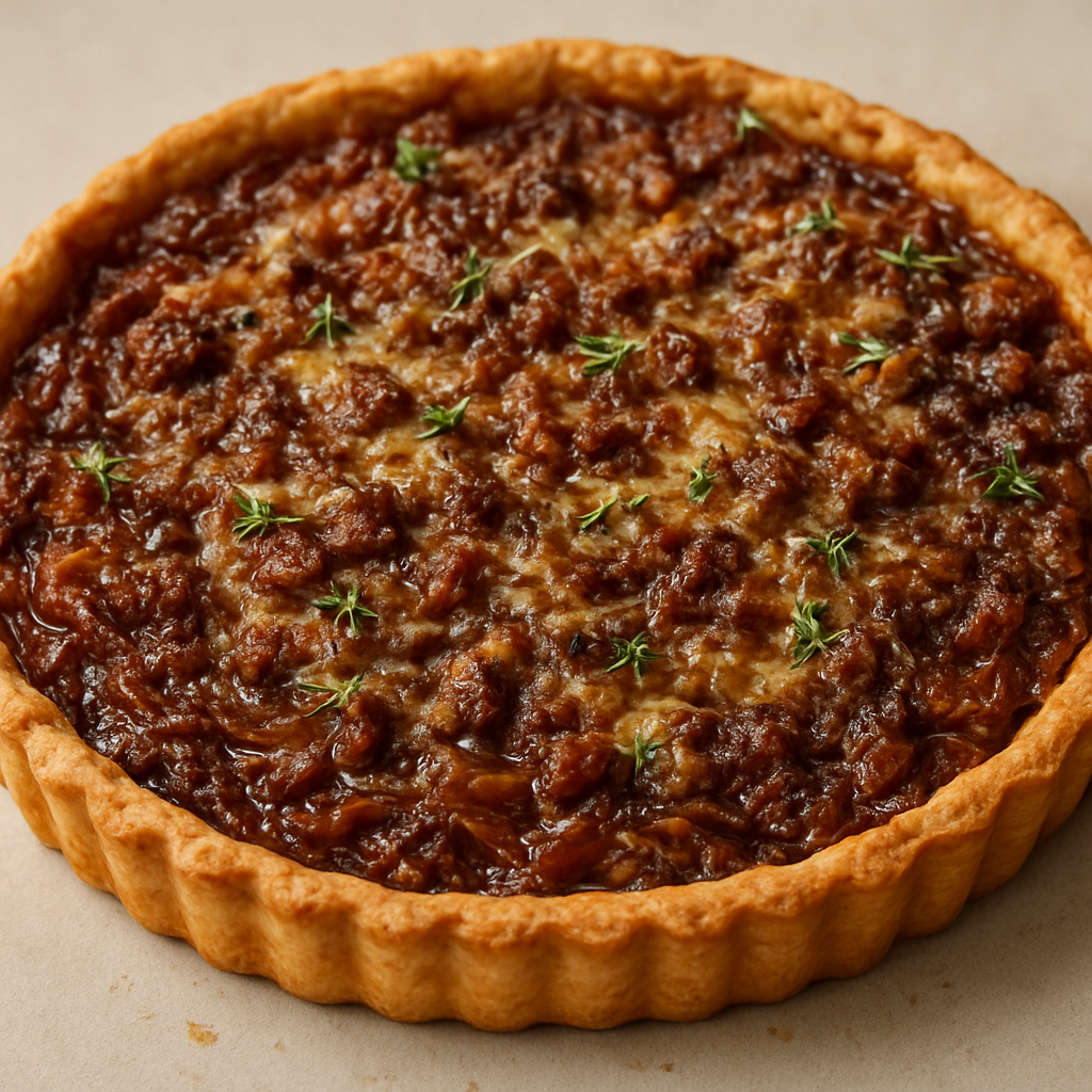 טארט בצל ובשר ברוטב בציר