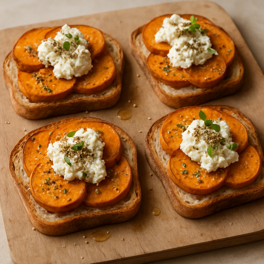 טוסט פתוח בטטה וריקוטה עם זעתר ודבש