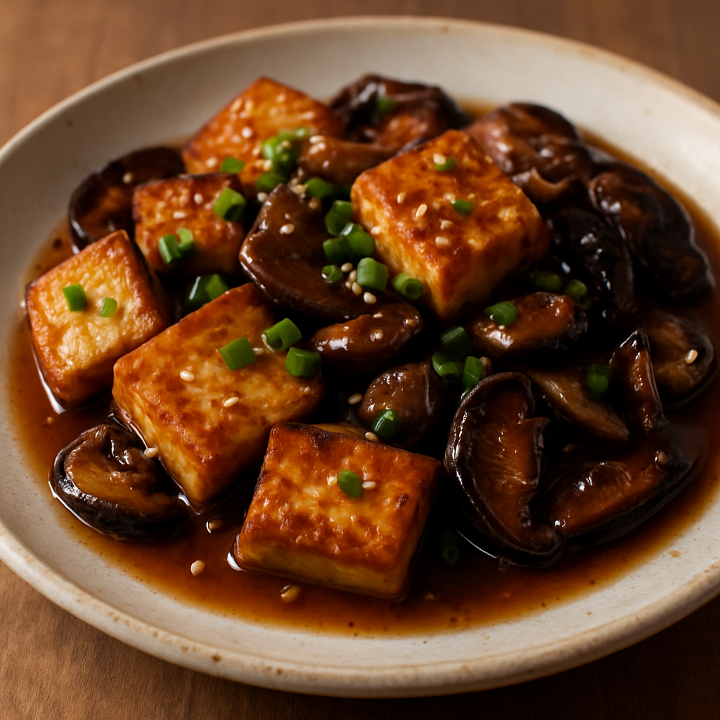 טופו מוקפץ ופטריות בסגנון קנטונזי