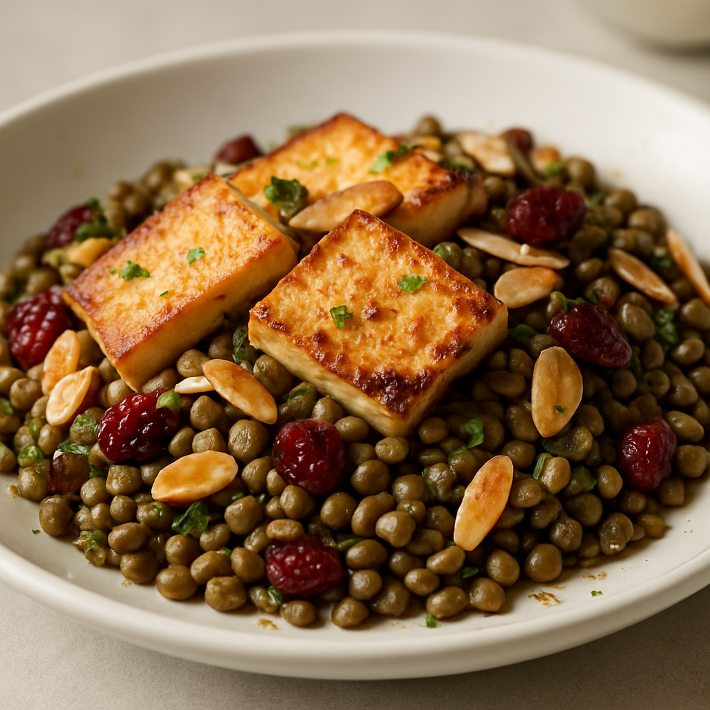 טופו פרוס דק עם עדשים, שקדים וחמוציות