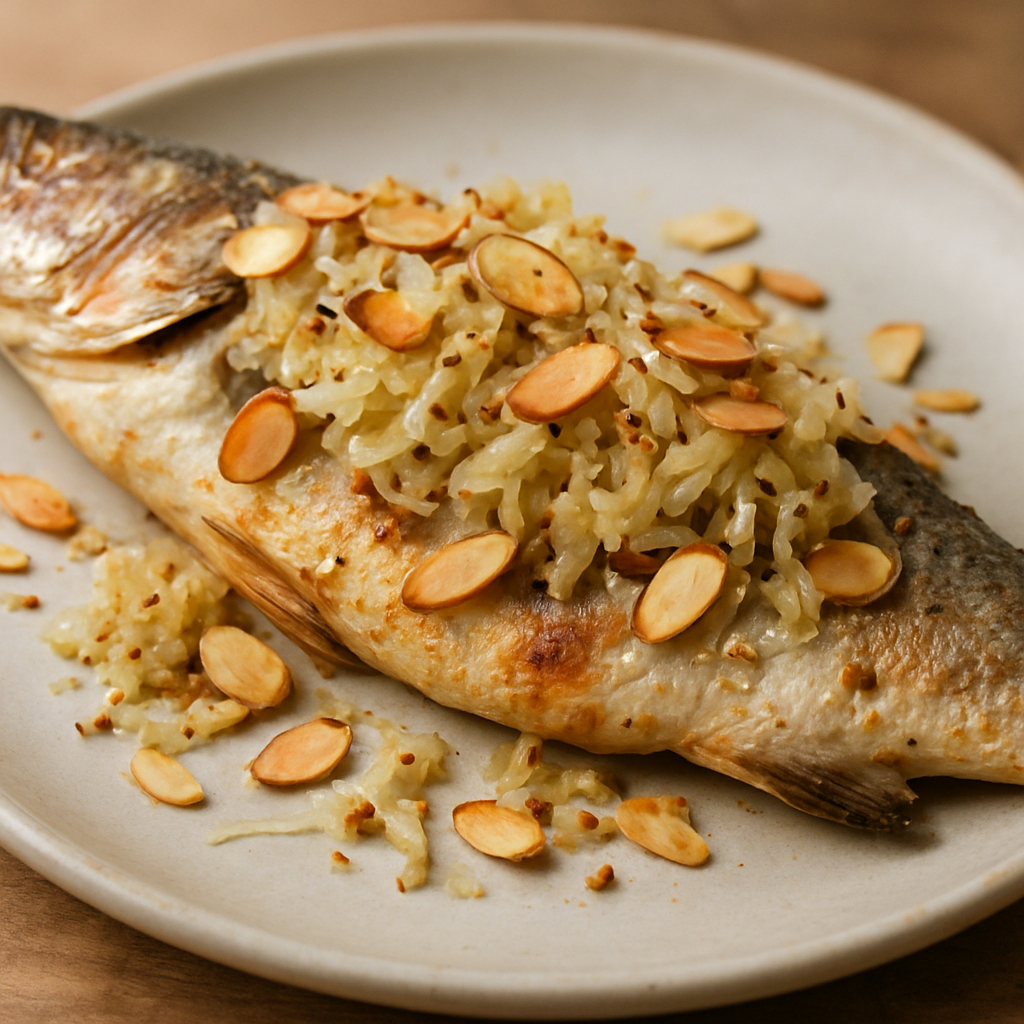 דג אפוי כפרי עם כרוב חמוץ קראנצי