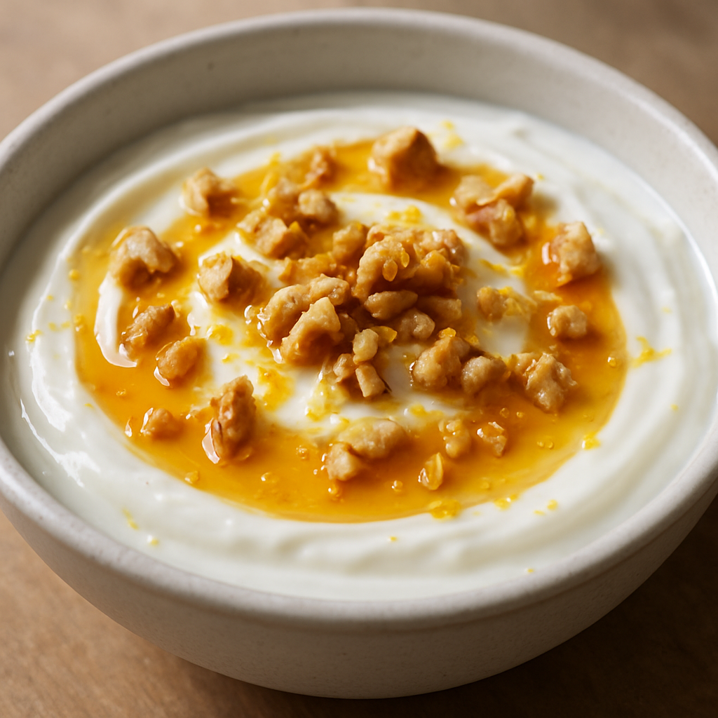 יוגורט סמיך מעושן קר עם דבש ואגוזים