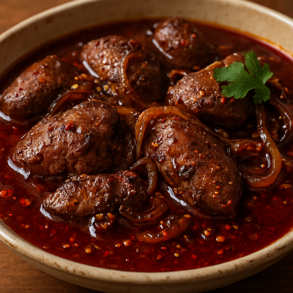 כבד עוף צרוב ברוטב חריף-חמוץ