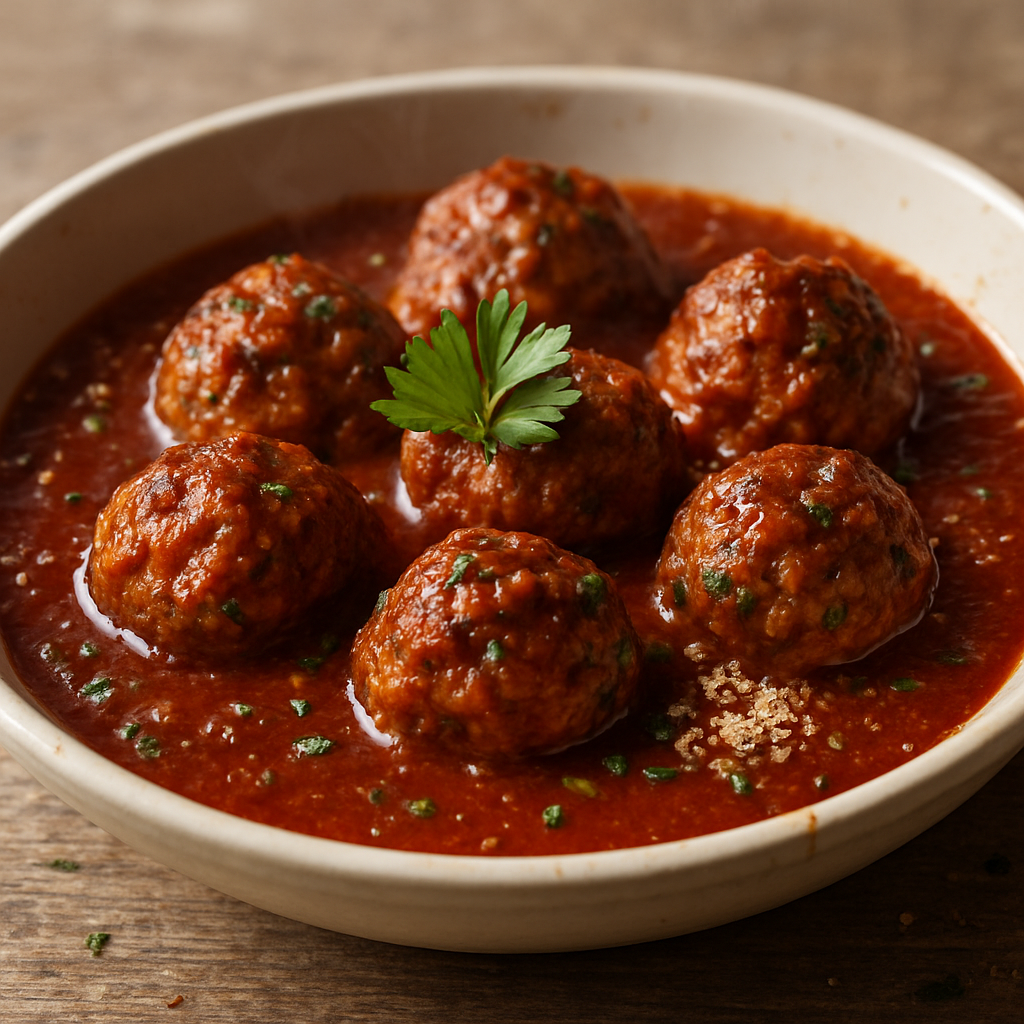 כדורי בשר ברוטב עגבניות ויין לטבילה