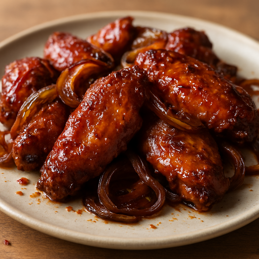 כנפיים צלויות בחמאה וברברי עם בצל מקורמל