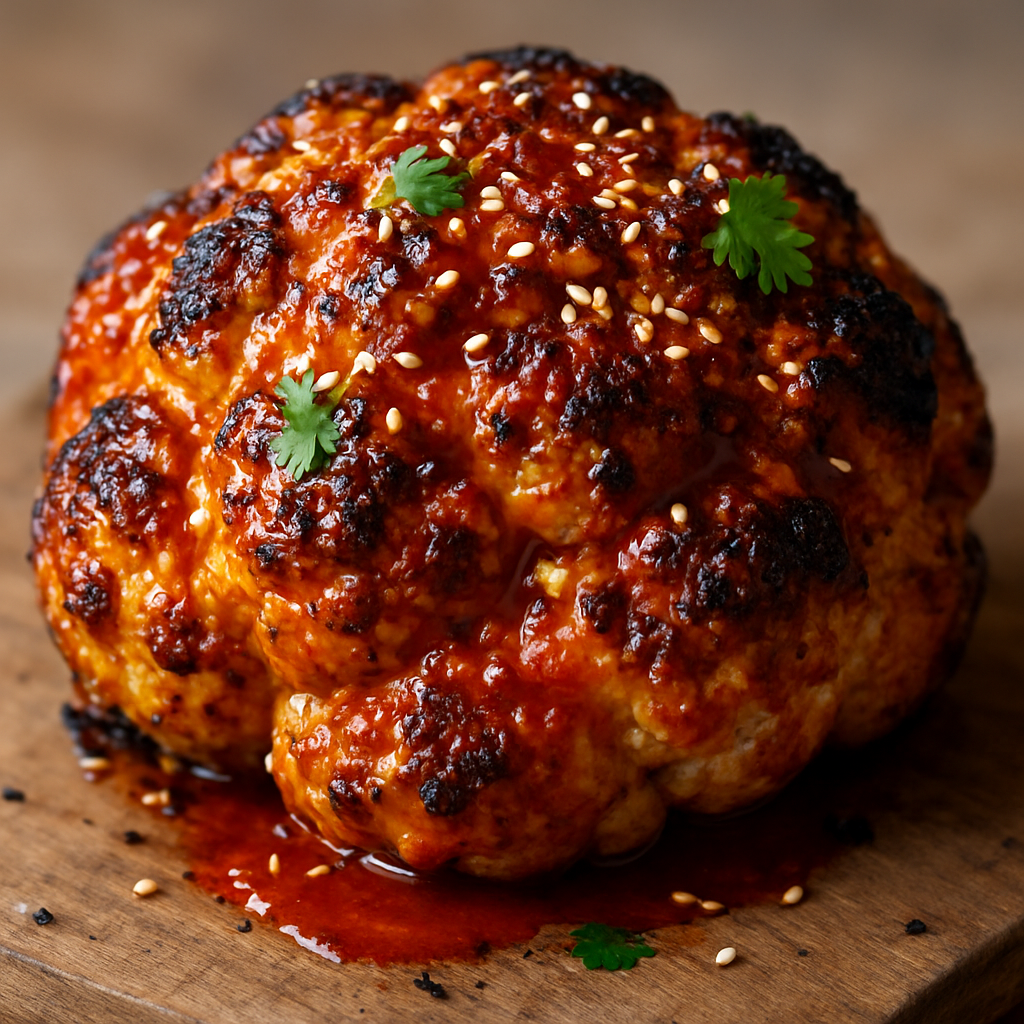 כרובית צלויה מדברית עם גלאז חרירי וקוקוס