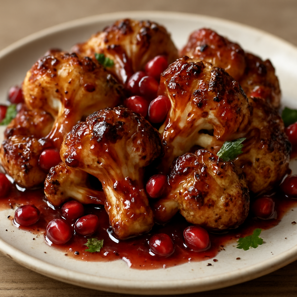 כרובית צרובה בזיגוג רימונים וחמוץ-מתוק