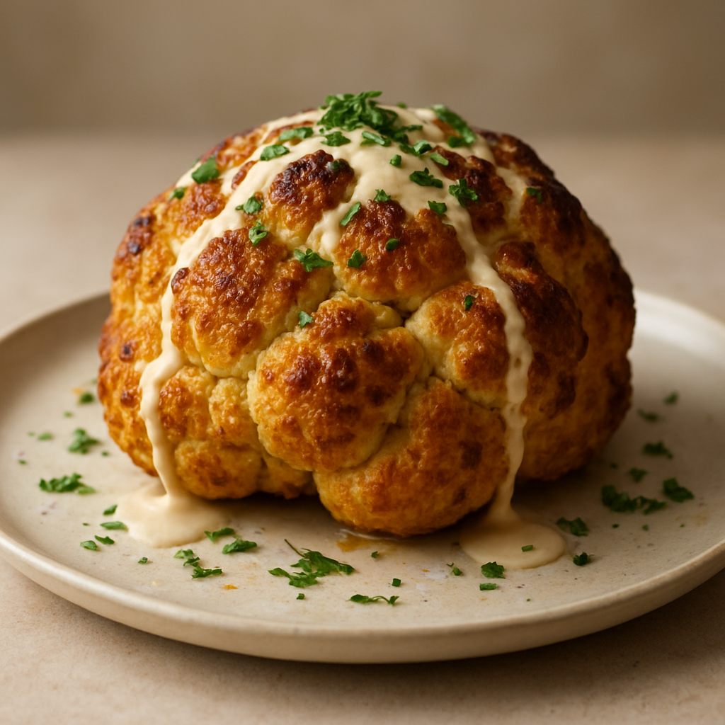 כרובית שלמה צלויה בחמאה מזוקקת וטחינה