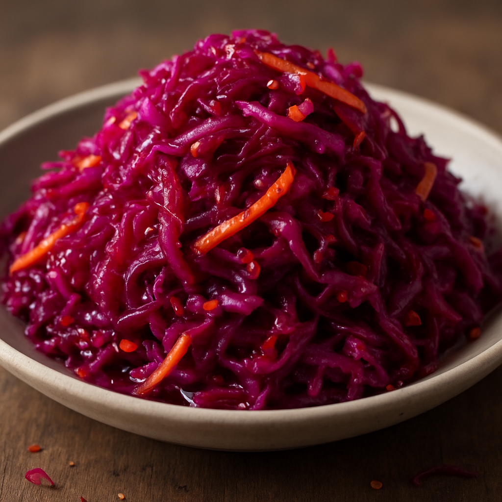 כרוב סגול מותסס עם גזר וצילי