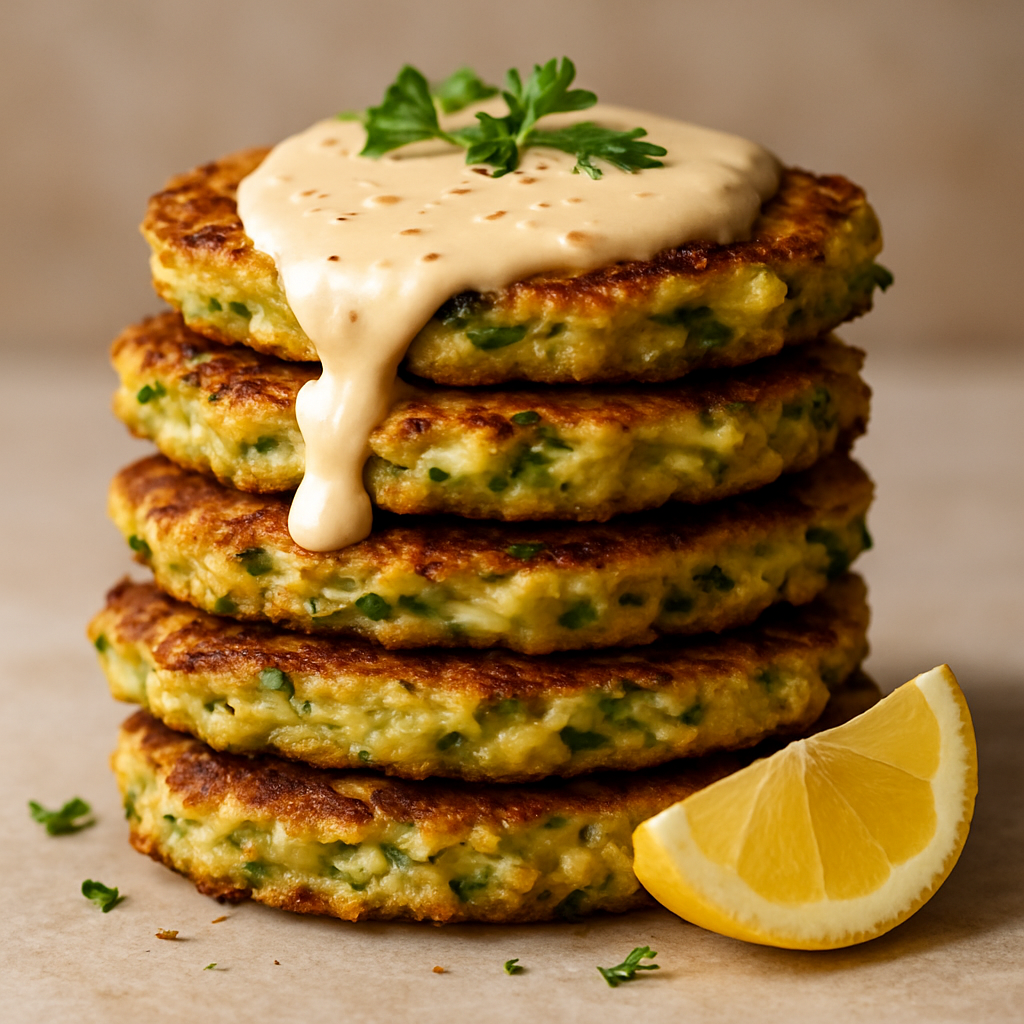 לביבות קישואים ובצל עם מטבל טחינה לימוני