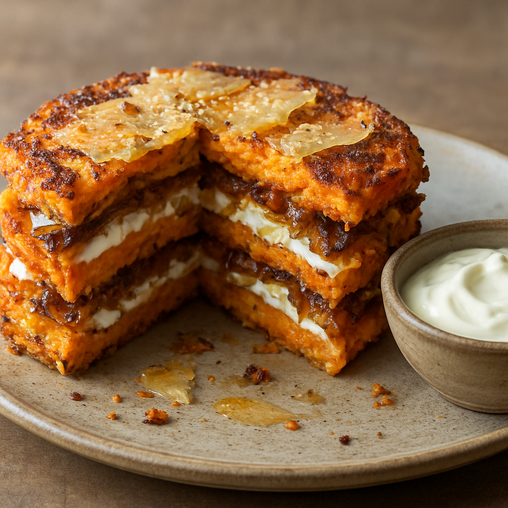 לביבות שכבות בטטה עם פרמזן ולבנה