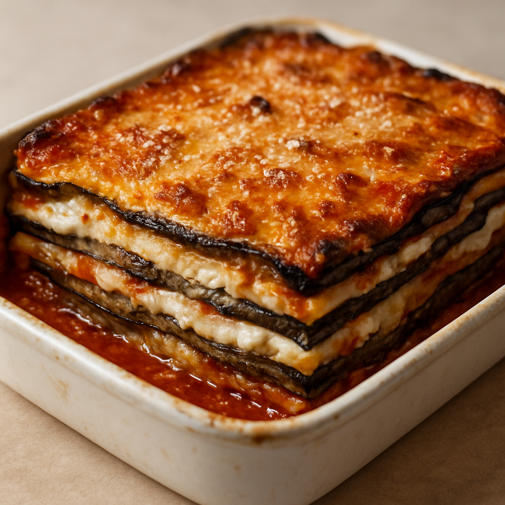 לזניה חציל וירקות עם ריקוטה מוקצפת