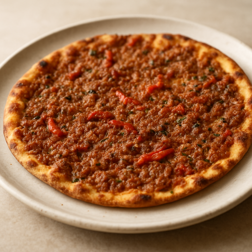 לחמעג'ון טורקי דק עם בשר ופלפל קלוי