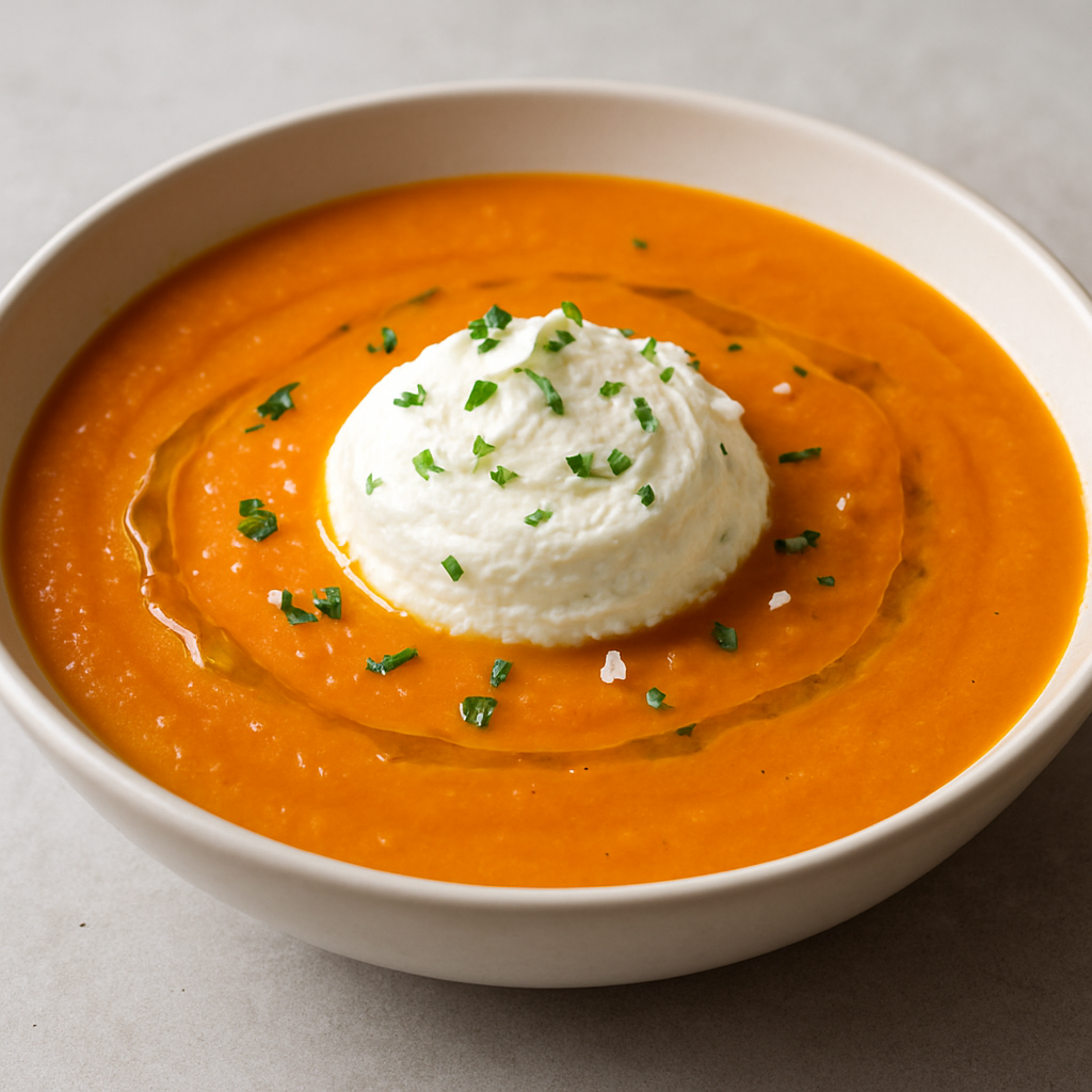 מרק עדשים אדומות עם קרם פטה מוקצף