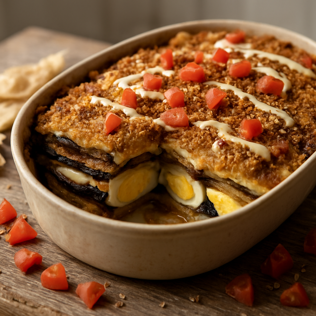 סביח שכבות בתנור עם פרמזן קריספי