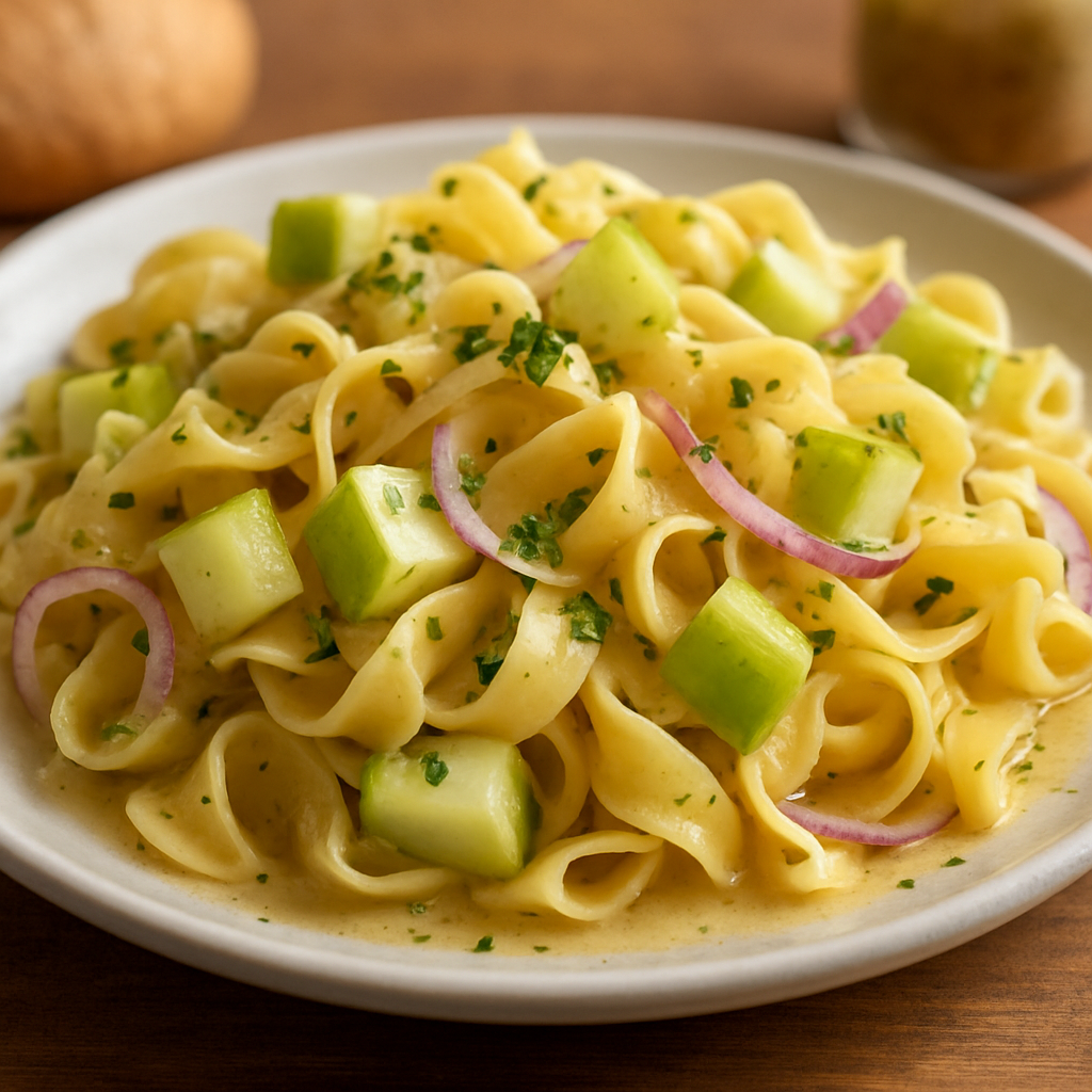 סלט אטריות ביצים גרמני עם תפוח ובצל