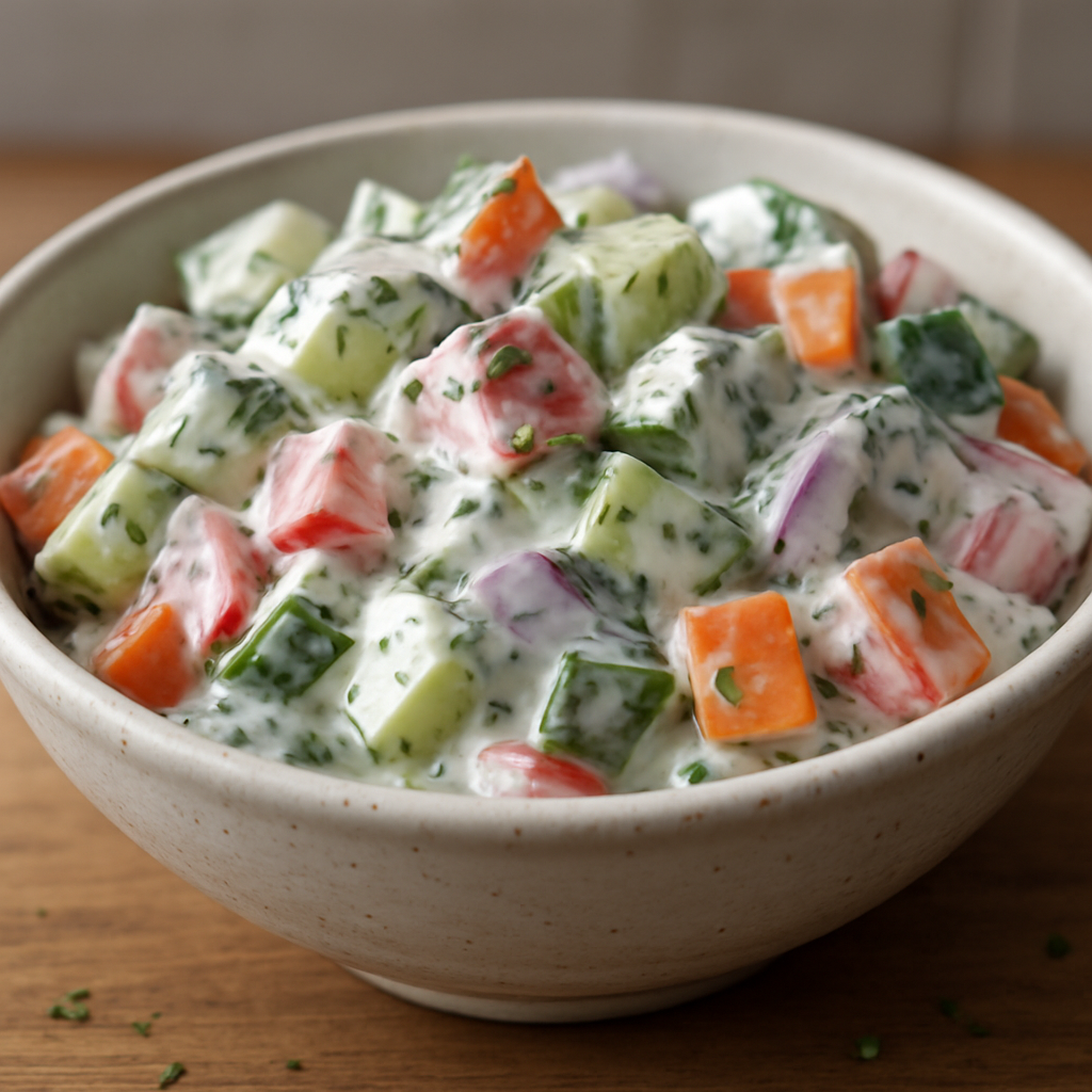 סלט ירקות ישראלי עם רוטב יוגורט