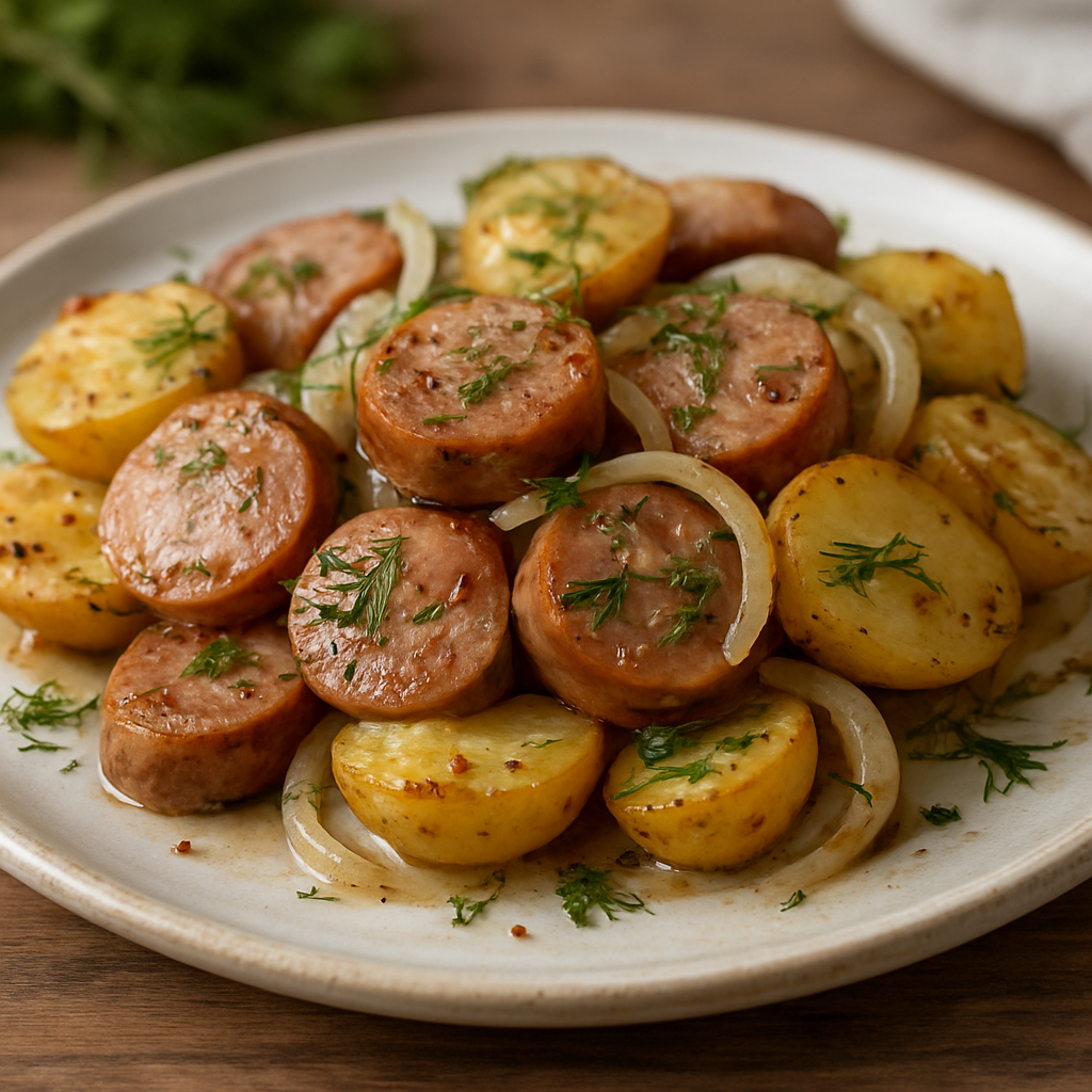 סלט נקניקיות בראטוורסט מוקפצות