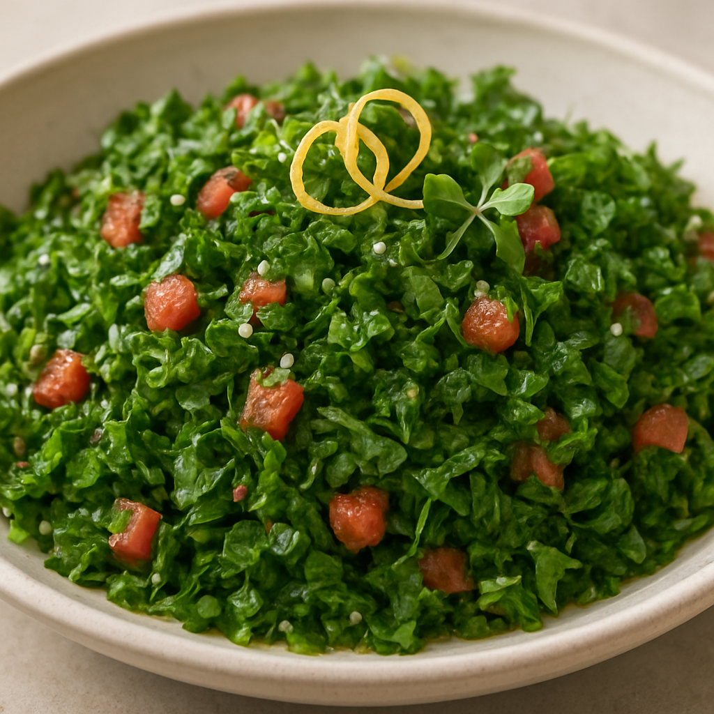 סלט עשבי תיבול מרוסק במעבד מזון