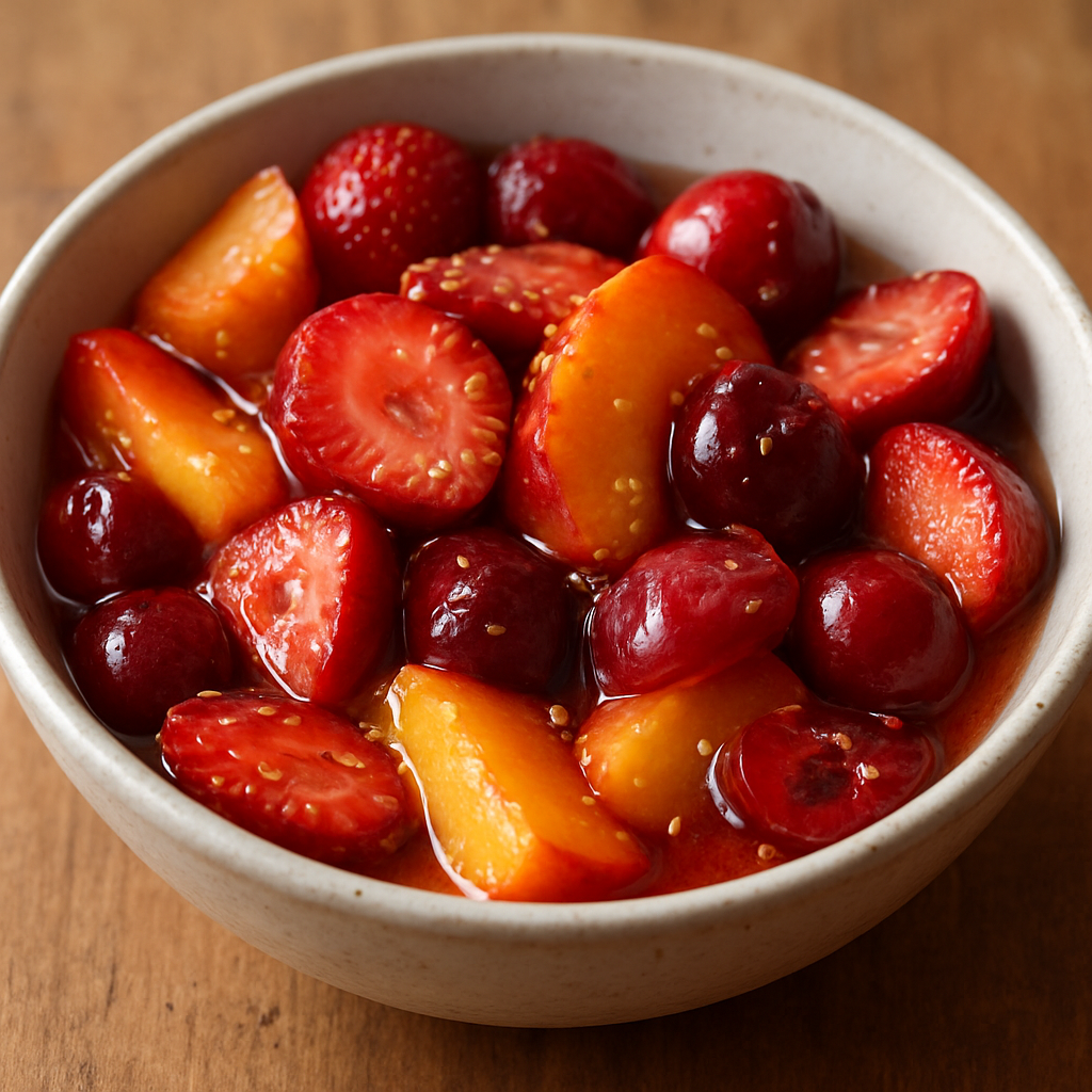 סלט פירות מושרים בסוכר ולימון