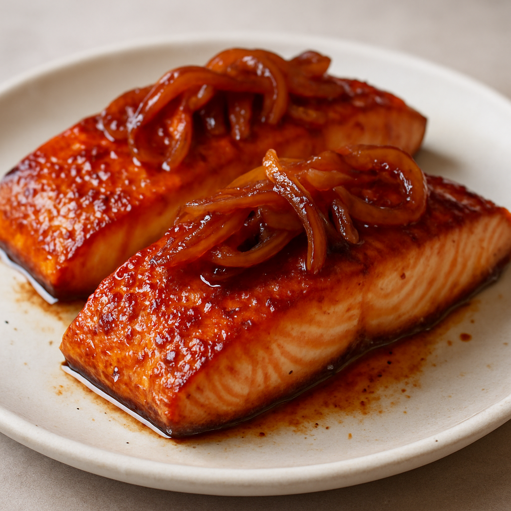 סלמון אתיופי צלוי בחמאה וברברי עם בצל מקורמל